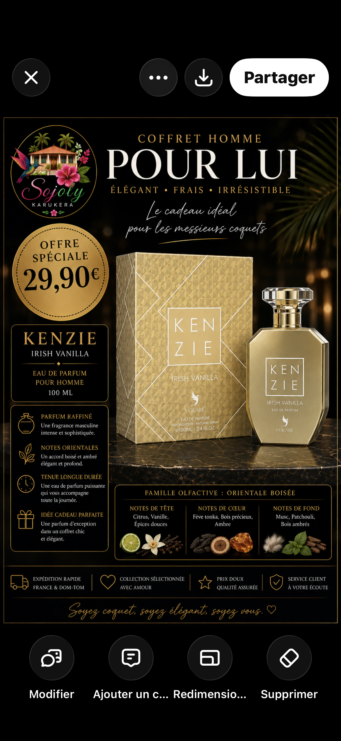 ✨ KENZIE IRISH VANILLA – Eau de Parfum Homme 100 ml ✨